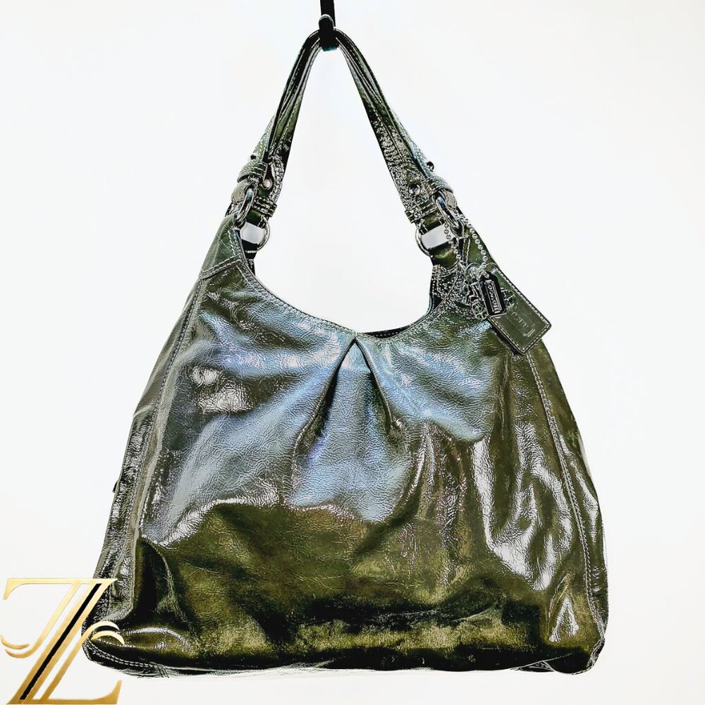 Coach Maggie Graphite Gray Grey Patent Leather Purse Shoulder Bag Handbag 13900